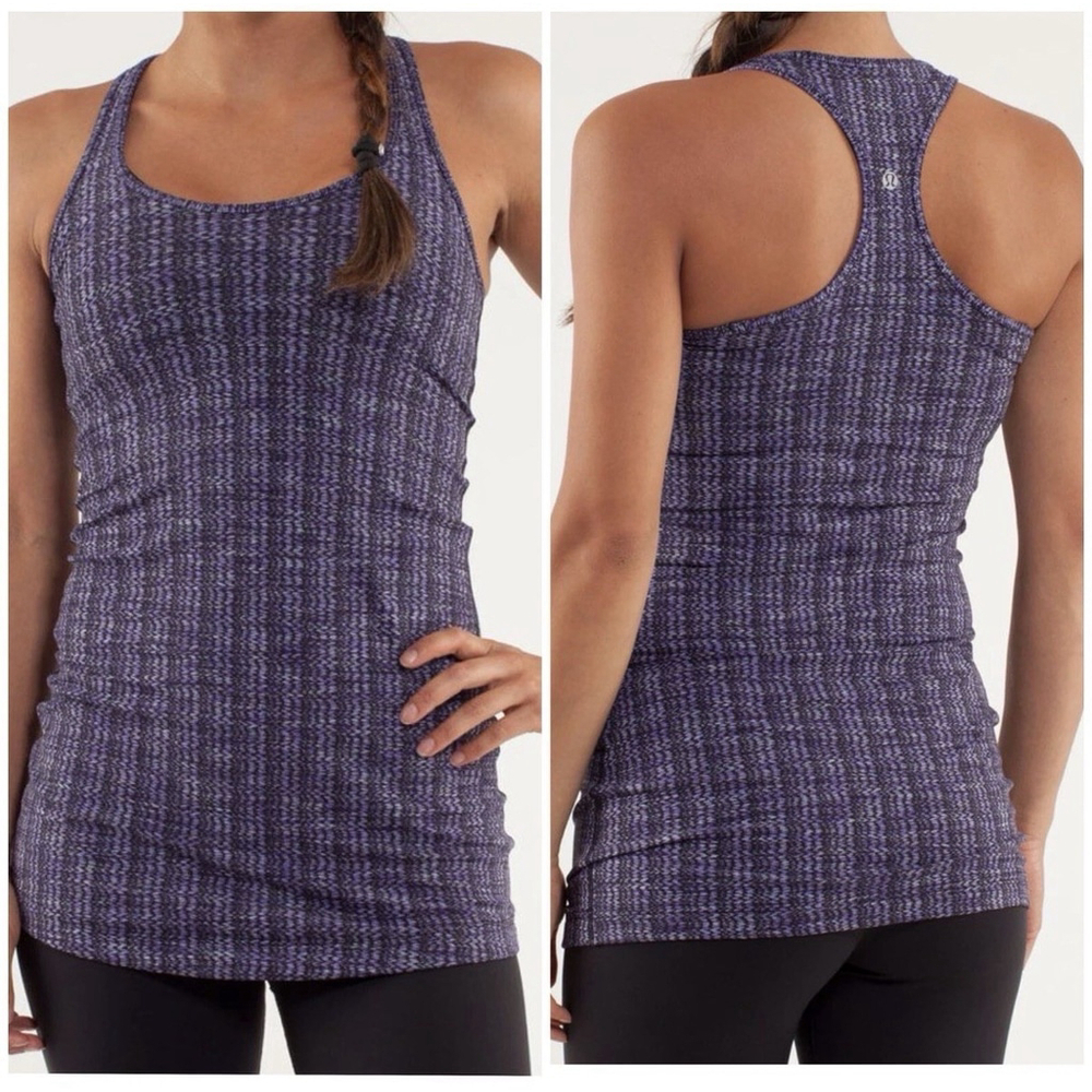Lululemon Racerback Tank Size 0 XXXS Ziggy Wee Luon Purple Black Top Scoop Neck